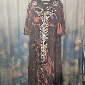 Nwt- Soft Surroundings Elegant Multicolor Dress Built In Slip With Center Velvet